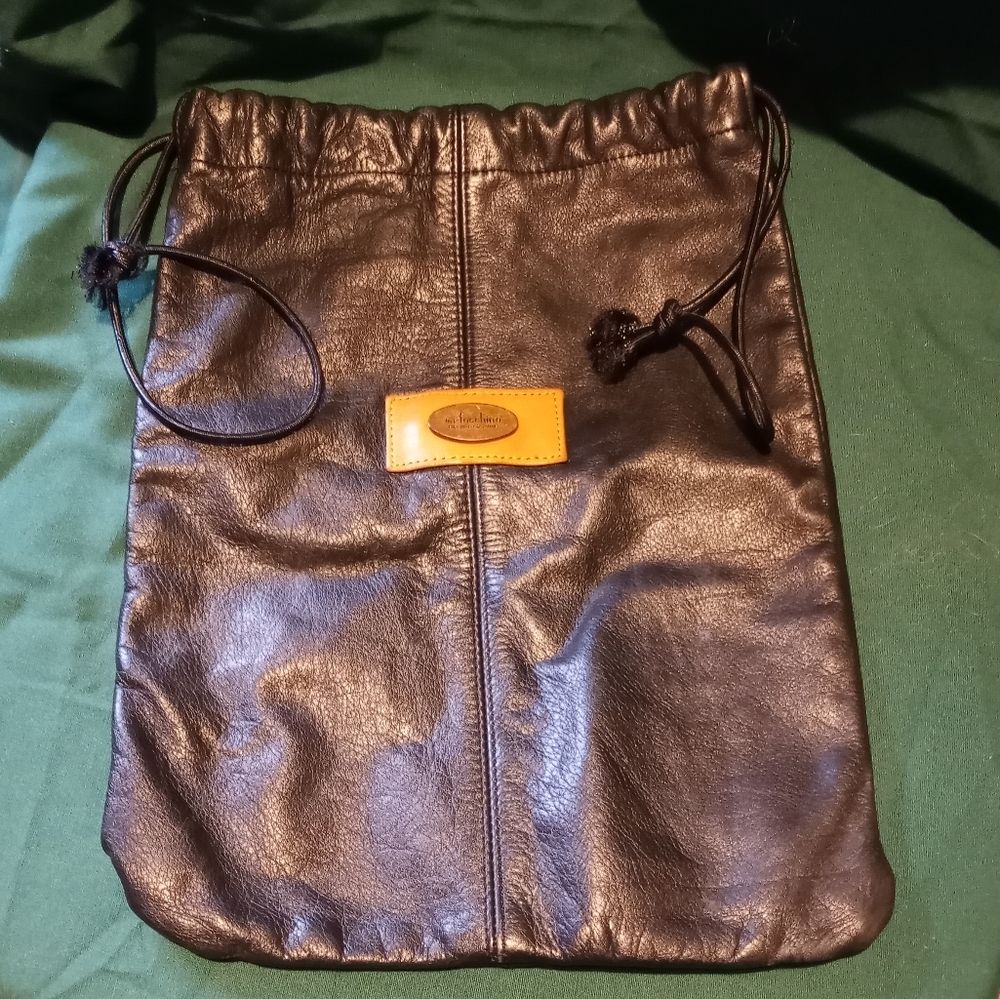 Black leather draw string bag